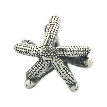 Ægte 925 Sterling Sølv Dyr Sea Star Søstjerner Charm Perle Passer Europa-3,0 mm Armbånd Smykker