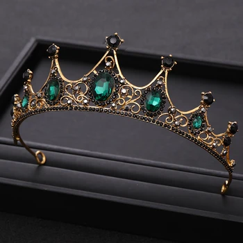 Vintage Green Crystal Rhinestones Bryllup Brude tiara Krone Medaljon Smykker Hår ornament Bryllup Hår Smykker Bridal Crown 19533