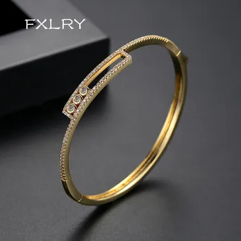 FXLRY Nye Design Skinnende Asymmetrisk armbånd&Armbånd Til Kvinder Charmerende Lille CZ Banet Mode Guld Farve Armbånd Smykker