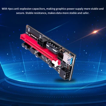 6stk Nyeste VER009 USB 3.0 PCI-E Riser VER 009S Express 1X 4x 8x 16x Extender Riser-adapterkort SATA-15 bens til 6 pin strømkabel