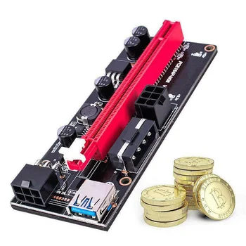6stk Nyeste VER009 USB 3.0 PCI-E Riser VER 009S Express 1X 4x 8x 16x Extender Riser-adapterkort SATA-15 bens til 6 pin strømkabel