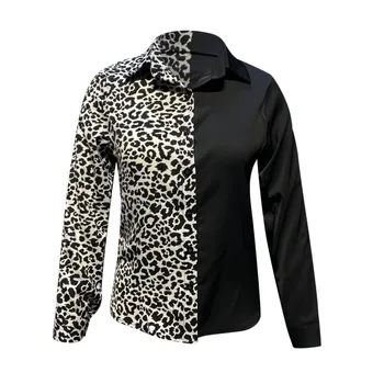 40# Mode Nye Kvinder Bluser Løs Lange Ærmer Leopard Syning Toppe Sweater Top Bluse Forår Og Efterår Casual Bluser