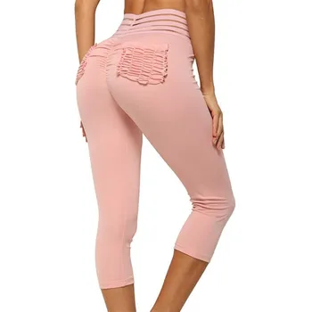 Kvinder Leggings Pink Lomme Patchwork Leggings Mujer Motion Fitness Push Up Kvindelige Sportstøj Pants 3/4 Mid-Kalv Længde Jegging