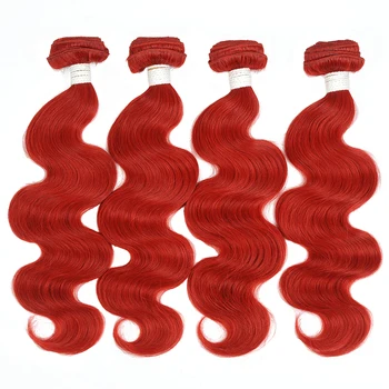 Farvet Varm Rød Brazilian Hår Body Wave Bundter Med Lukning 4 Menneskehår Weave Bourgogne Bundter Med Lukning Remy Hair Bundter