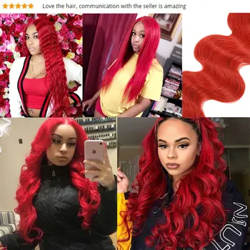 Farvet Varm Rød Brazilian Hår Body Wave Bundter Med Lukning 4 Menneskehår Weave Bourgogne Bundter Med Lukning Remy Hair Bundter