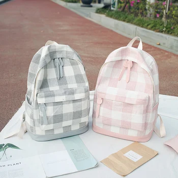 Søde Lærred mode Rygsæk kvindelige rygsække design for piger plaid rejse skole enkel personlighed bagage B-002