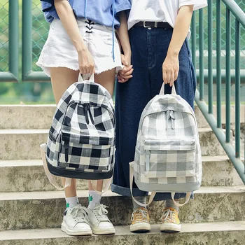 Søde Lærred mode Rygsæk kvindelige rygsække design for piger plaid rejse skole enkel personlighed bagage B-002