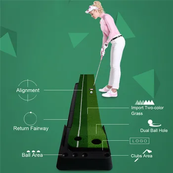 PGM Bold Tilbage med 2,5 M/3M Indendørs Putting Træner Portable Golf Practice Sætte Mat Golf Putter Grønt Træner