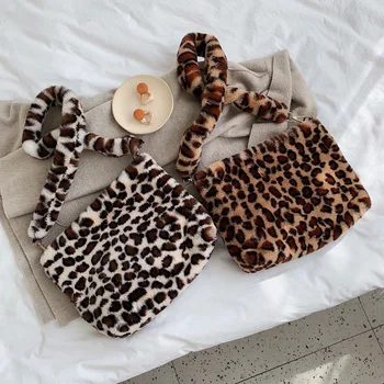2019 Nye Faux Fur Crossbody Tasker Til Kvinder Vinteren Leopard Skulder Messenger Taske Lady Varm Håndtasker Piger Julegave