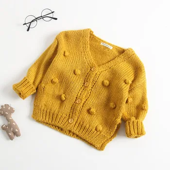 MYUDI - Baby Girl Boy ' s Sweater Pom Pom Design Børn Efteråret Cardigan lille Barn Strikkede Top Coat Nyfødte Spædbarn Tøj 20019