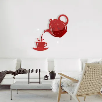 2018 Nye Vægur Spejl Effekt Kaffe Kop Form Dekorative Køkken Vægure Stue Home Decor Ure