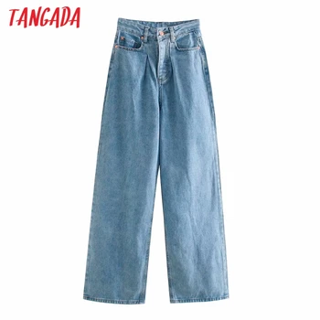 Tangada 2020 fashion kvinder bred ben lange jeans bukser bukser lommer lynlås kvindelige bukser 4M242 20086