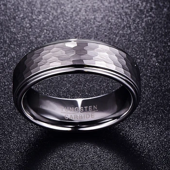 VAKKI Herre Ring 8MM Bred 2.3 MM Tykke Runde, Sekskantede Mønster Wolfram Stål Ringe til Mænd Engagement Ring Smykker 20208