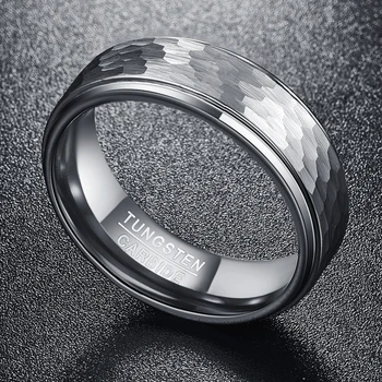 VAKKI Herre Ring 8MM Bred 2.3 MM Tykke Runde, Sekskantede Mønster Wolfram Stål Ringe til Mænd Engagement Ring Smykker