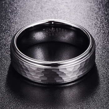 VAKKI Herre Ring 8MM Bred 2.3 MM Tykke Runde, Sekskantede Mønster Wolfram Stål Ringe til Mænd Engagement Ring Smykker