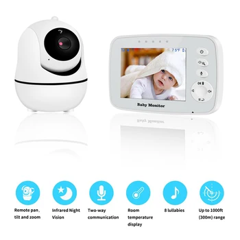 3,2 Tommer Trådløs babyalarm LCD-Skærm Spædbarn Night Vision Kamera Temperatur Sensor Understøtter Ryster Hovedet Rotation