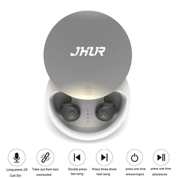 JHUR TWS Mini Bluetooth Øretelefoner Usynlig i øret Sport 5.0 Bluetooth Hovedtelefon Stereo Ægte Trådløse Ørestykke med Opladning Sagen