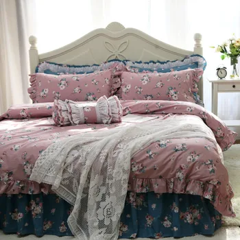 Hot Have blomst flæsekanter sengetøj sæt prinsesse sengetøj kvalitet bomuld bed set håndlavet rynke king strøelse sæt duvet cover sæt 20363