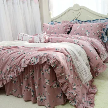 Hot Have blomst flæsekanter sengetøj sæt prinsesse sengetøj kvalitet bomuld bed set håndlavet rynke king strøelse sæt duvet cover sæt