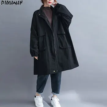 DIMANAF Plus Size Kvinder Frakker Vinter Solid Oversize Jakke Lang Windbreaker Jakker Design Varmt Big Size Kvindelige Nye Overtøj