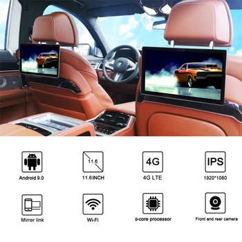 Nakkestøtte Skærm Android 9.0 Bil Stereo Video-Afspiller 11.6 tommer Skærm Touch Skærm, Bluetooth Autoradio Pantalla Coche 12V