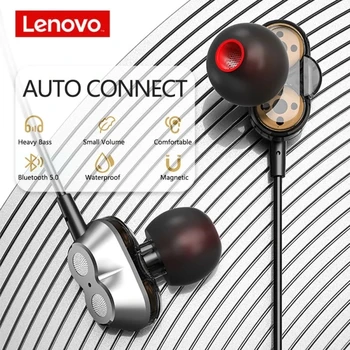 Lenovo HE08 Dobbelt Dynamisk Trådløse Nackband Hovedtelefon 4-Driver, Metal HIFI-Stereo-Headset Med Mic Lang Tid Spil