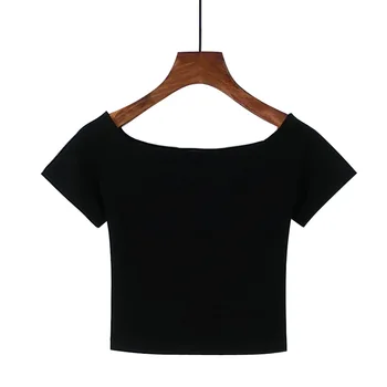 Sommer T-Shirt til Kvinder O-Hals Solid Høj Taljen Kort Fashion T-shirts Til Kvinder Casual Slanke Kvinder ' s T-Shirt Camiseta Mujer Top