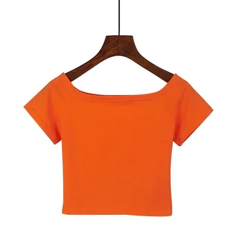 Sommer T-Shirt til Kvinder O-Hals Solid Høj Taljen Kort Fashion T-shirts Til Kvinder Casual Slanke Kvinder ' s T-Shirt Camiseta Mujer Top