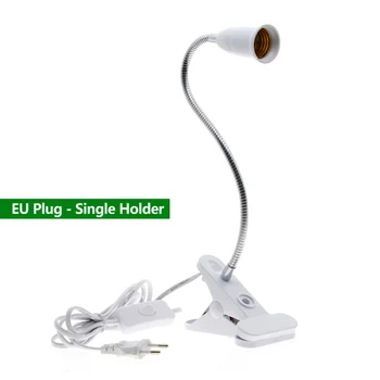 360 Grader Fleksibel Lampe Holder Klip E27 Base Med På Off-knappen EU Stik Til bordlampe LED vækst Lys E27 Lampe 210
