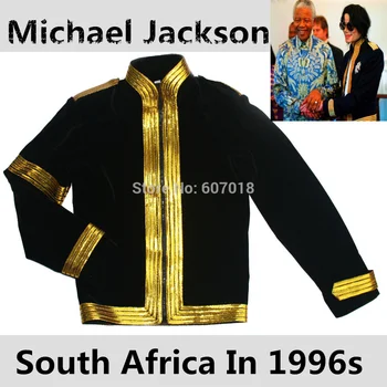 MJ Michael Jackson sydafrikas Nelson Mandela Tour Sort Militære Casual Kjole Jakke Golden Ærme Halloween Tøj i 1996s