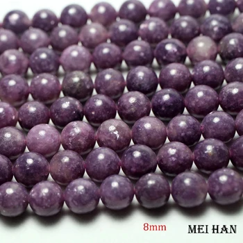 Meihan (1 linje) naturlige 8mm lilla lepidolite glat rund perle sten til smykker at gøre design