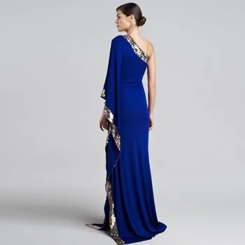 Saree Indien Kjoler Royal Blå Elegante Lange Vestido De Festa Longo Ene Skulder Formel Kjole Plus Size Pailletter Brugerdefinerede