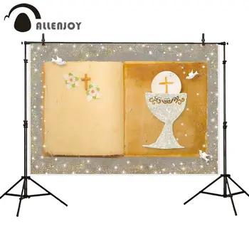 Allenjoy photophone baggrunde første Altergang dekoration gral cross bog blomst due glitter baggrunde photocall photobooth 21299