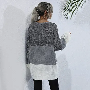 Forår og efterår tynd rund hals pullover, sweater, lange ærmer i kontrast sweater kvinder 2020 nye mode mid-længde afslappet top 2130