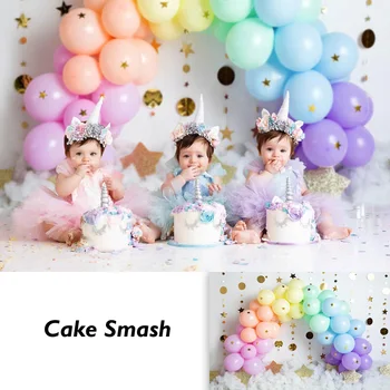 Piger Nyfødte Børn Fødselsdag Rainbow Balloner Baggrund for Fotografering Cake Smash 1st Fødselsdag Børn Pink Foto Baggrund 21312