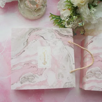 20*20*6cm 3set Guld Pink Hvid Marmor Specielle Design Papir Box + Taske Som Baby Shower, Fødselsdag, Bryllup Gave Emballage Brug 21316