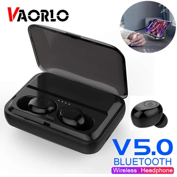 VAORLO Bluetooth-5.0 TWS Høretelefoner, Mini-5D Stereo Ægte Trådløse Øretelefoner Binaural Opkald Håndfri Vandtæt Power Bank Holder 21383