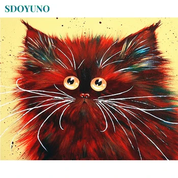 SDOYUNO Ramme Red Cat DIY-Maleri Af Numre Dyr Moderne Væg Kunst, Lærred, Akryl Maleri Hånd Malet Til Hjemmet Decors