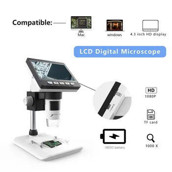 1.000 X Digital Zoom Electron Video-Mikroskop med 4,3 tommer Ultra HD LCD-Skærm 8LED lodning mikroskop telefon reparation Forstørrelse