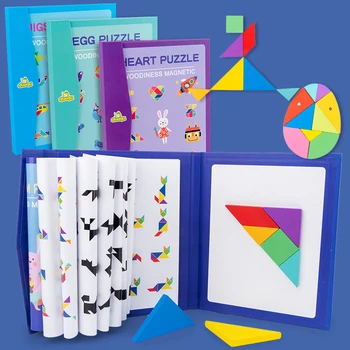 Magnetic 3D Puslespil af Tangram Spillet Montessori Læring Pædagogisk Tegning bog Spil Toy Gave til Børn Hjernen Pirring