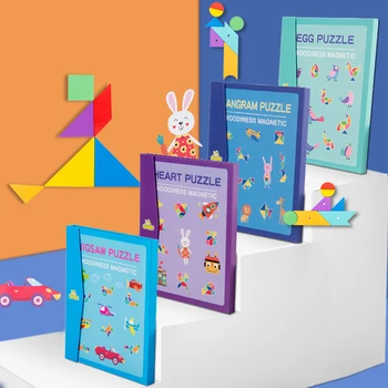 Magnetic 3D Puslespil af Tangram Spillet Montessori Læring Pædagogisk Tegning bog Spil Toy Gave til Børn Hjernen Pirring