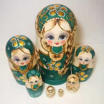 7Pcs/Set Flettet Hår Pige Træ-russiske Nesting Dukker Babushka Toy Børn Pædagogisk Legetøj til Børn Gave 21814