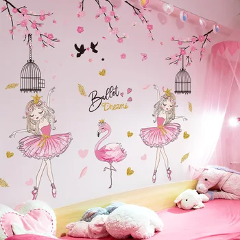 [shijuekongjian] Blomst Cykel Mur Stickersl DIY Pige Flamingo vægoverføringsbilleder for Kids Soveværelse Baby Værelse Børnehave Hus Dekoration 2204