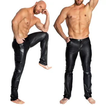 Mænd Sexet Sort wetlook PVC Fase Bære Fetish Imiteret Læder Blyant Bukser Tynde latex leggings Erotisk Gay-pole dance Club-Wear