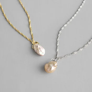 LouLeur 925 sterling sølv Barok perle halskæde vand krusning kæde uregelmæssige elegant halskæde til kvinder smykker gave