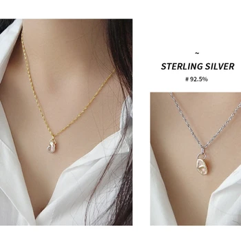 LouLeur 925 sterling sølv Barok perle halskæde vand krusning kæde uregelmæssige elegant halskæde til kvinder smykker gave
