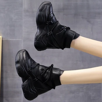 2020 Vinter Kilehæls sko Til Kvinder Ankel Støvler Chunky Platform Støvler Fashion Brand Kvinders 9cm Høje Hæle Støvler i Læder Kvinde