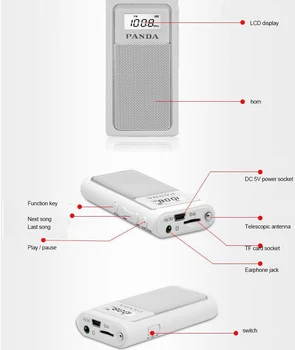 Bærbare Mini Pocket FM-Radio Modtager, Radio Udendørs DSP-Chip Stereo-TF Kort WMA til MP3, Med Øretelefon LCD-Genopladelige Afspiller 2267