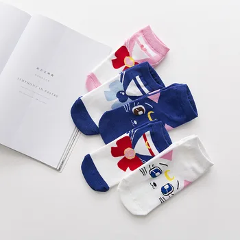 LJIQQ 5 par kvinder sokker søde Sailor Moon tegnefilm sokker dejlig bomuld kawaii nye mode pige sokker søde happy socks