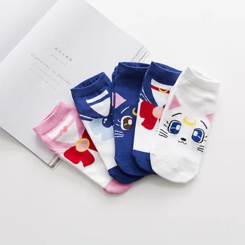 LJIQQ 5 par kvinder sokker søde Sailor Moon tegnefilm sokker dejlig bomuld kawaii nye mode pige sokker søde happy socks